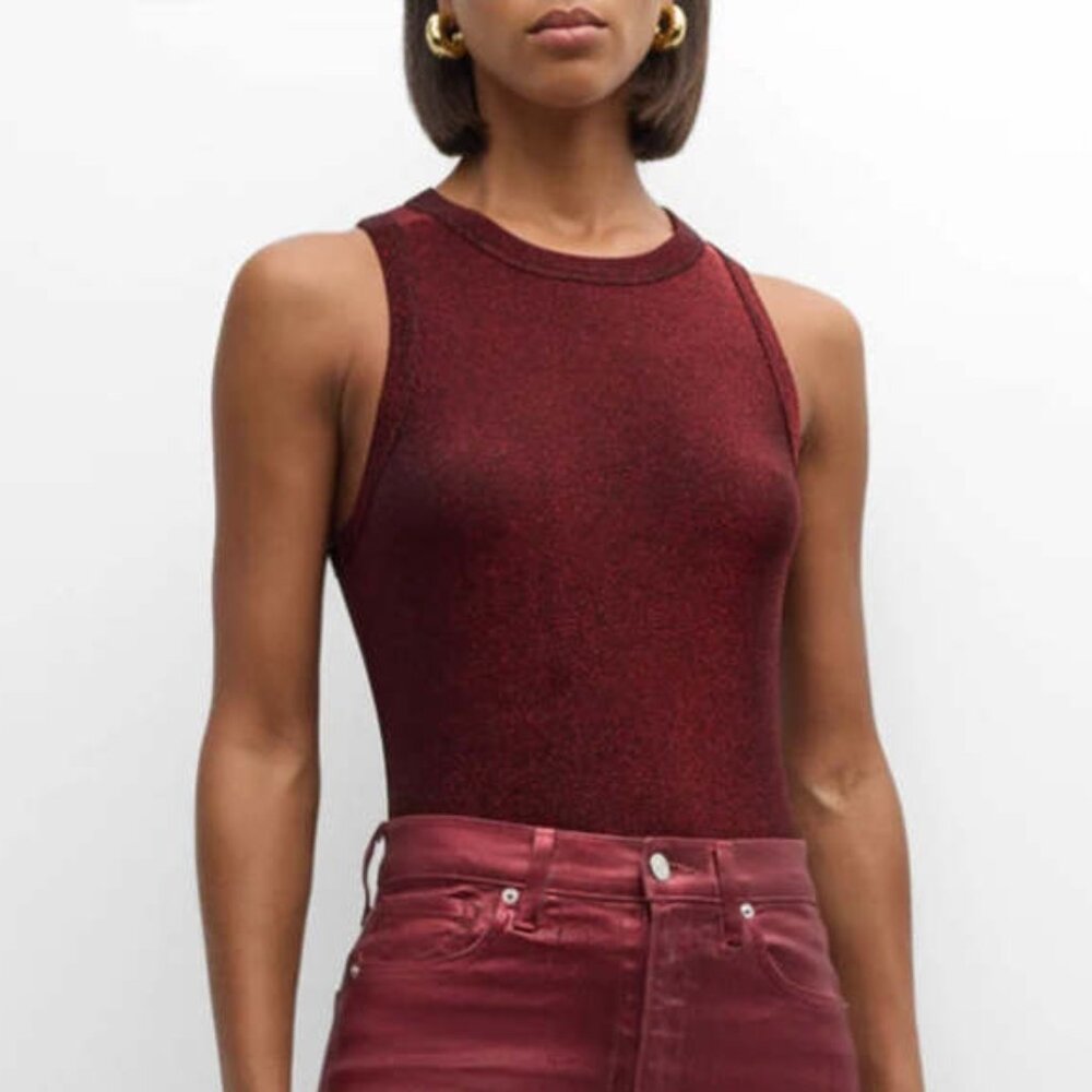 Veronica Beard 'Jordyn' Stretch-Metallic Tank Top, Crimson Lurex